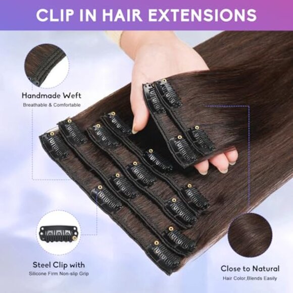 16 Inch Clip-In Human Hair Extensions 90g 8pcs Set Salon Quality main image 5